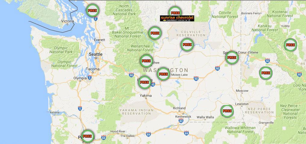 Free Delivery area for your next Chevrolet, Buick or pre-owned vehicle