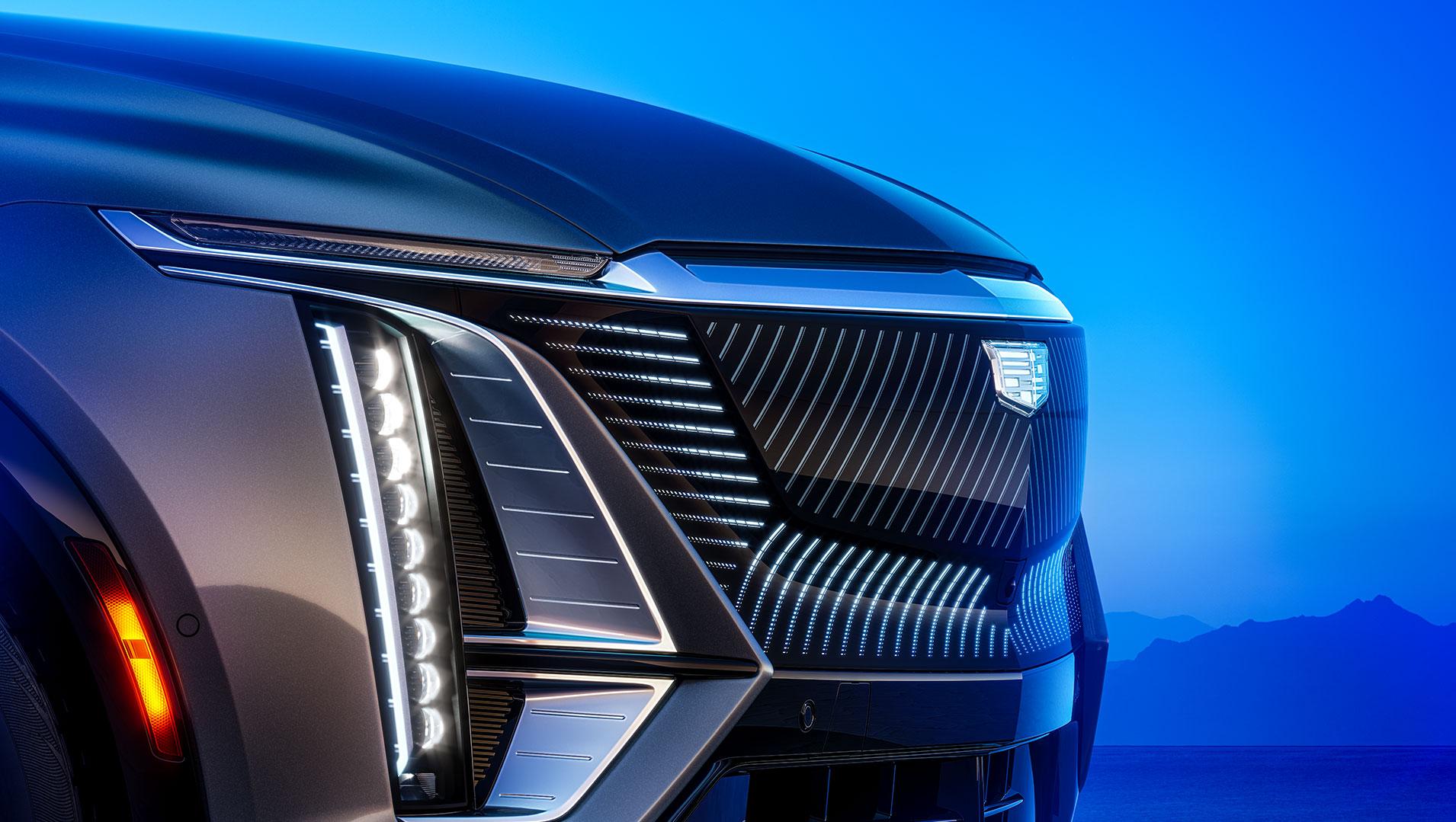 The Black Crystal Shield and LED Headlamps of the Cadillac LYRIQ The Black Crystal Shield and LED Headlamps of the Cadillac LYRIQ
