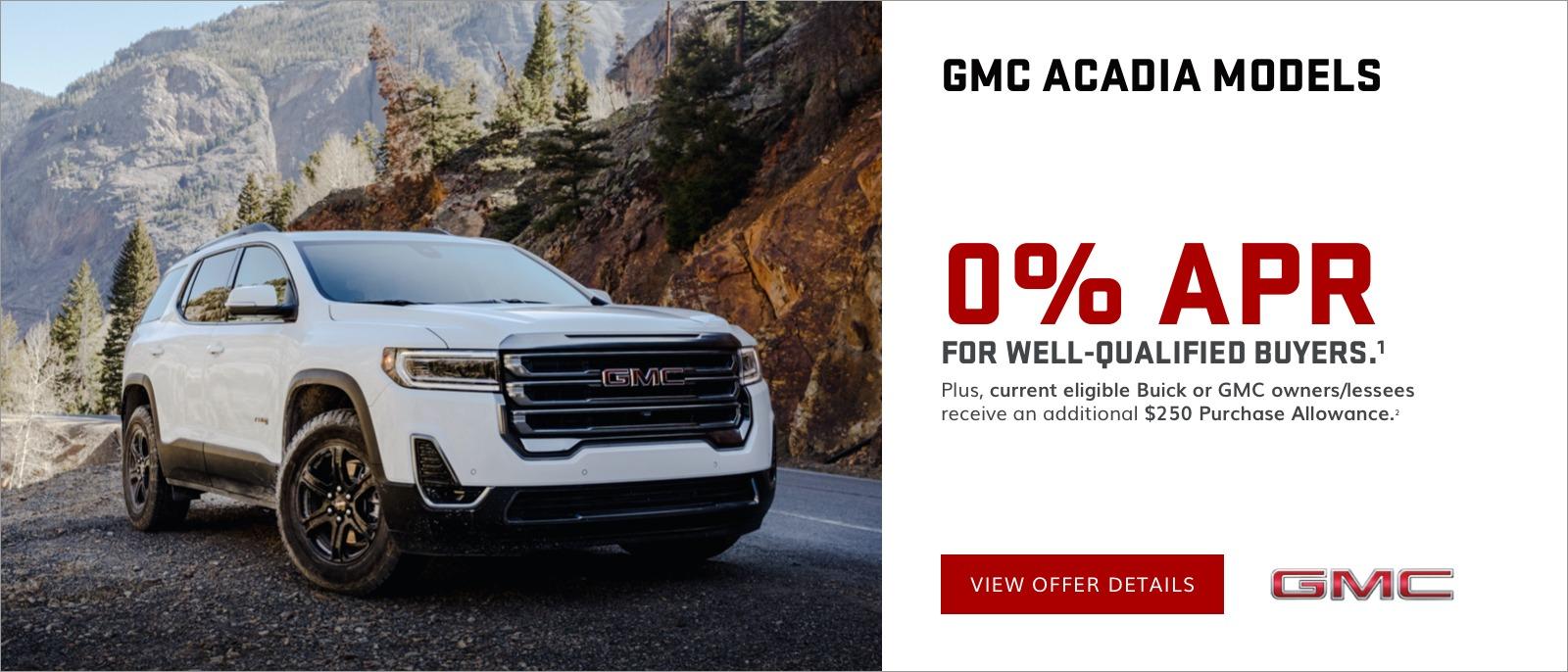 0% APR for well-qualified buyers.
Plus, current eligible Buick or GMC owners/lessees receive an additional $250 Purchase Allowance.