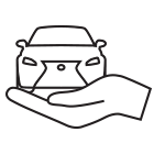 Car on palm icon Car on palm icon