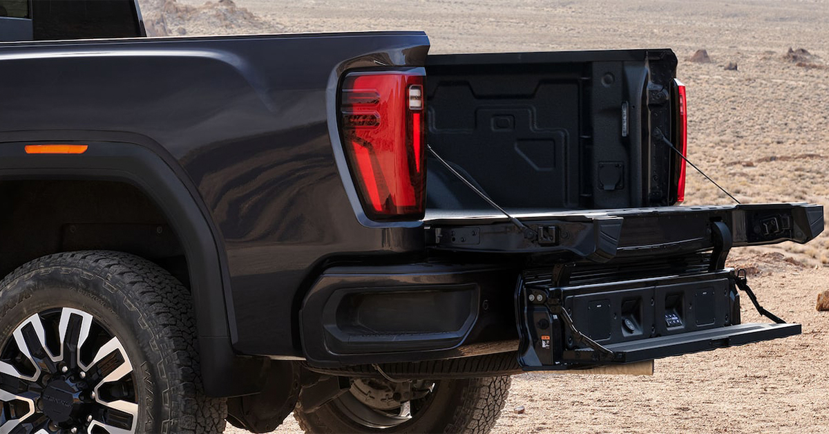 2025 GMC Sierra 3500 HD tailgate fully lowered