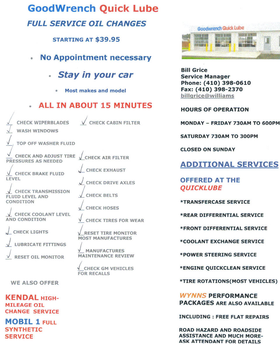 Fast Full Service Oil Change in ELKTON Anchor Buick GMC Quick Lube