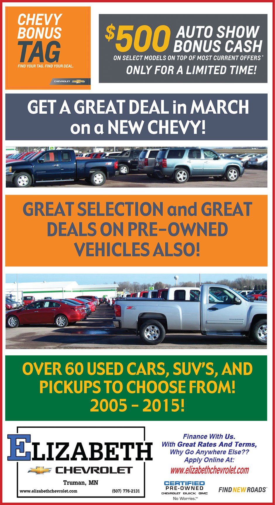 Elizabeth Chevrolet is a TRUMAN Chevrolet dealer and a new car and used