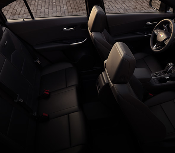 The backseat black leather interior of the 2019 Cadillac XT4