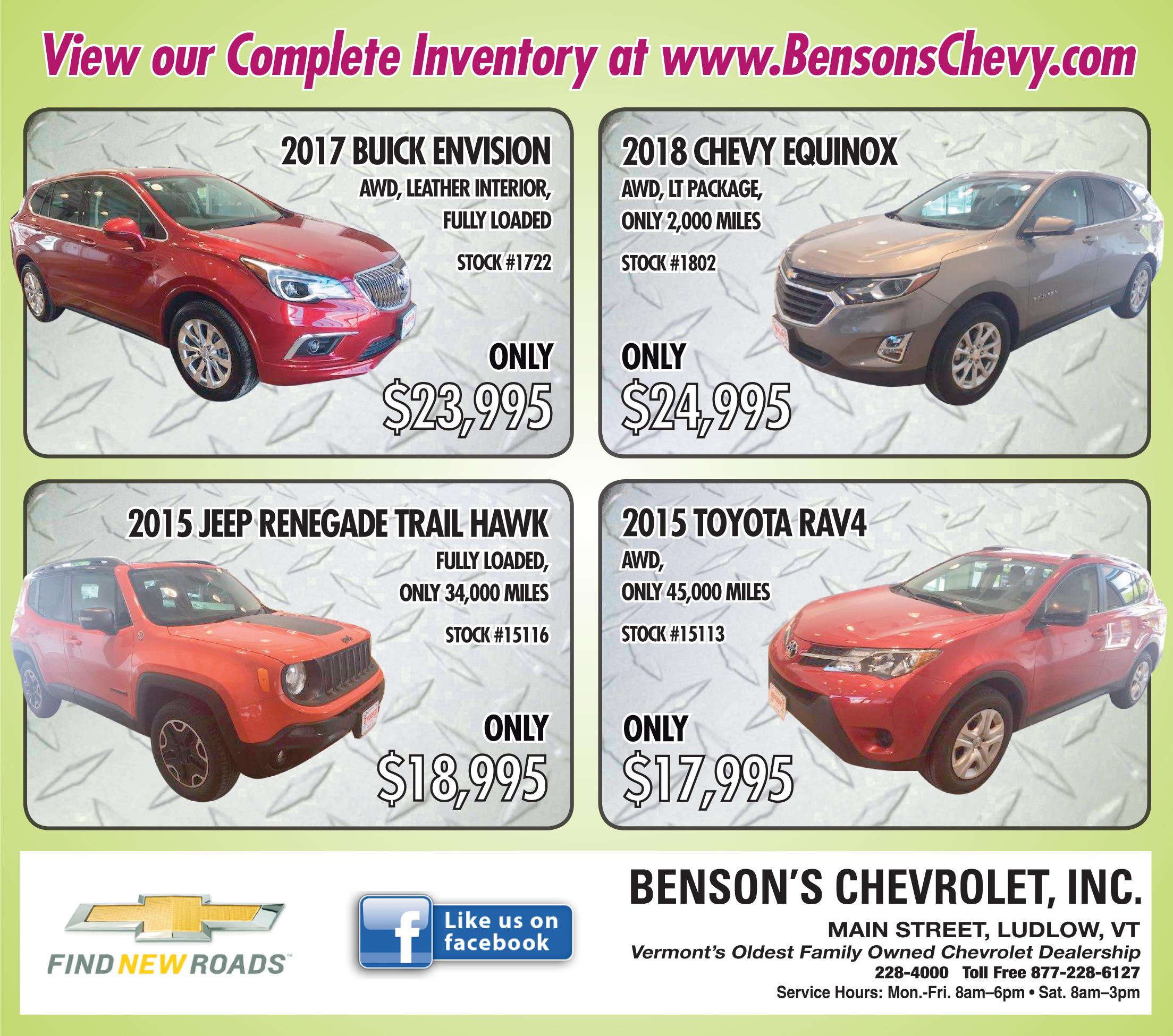 Benson's Chevrolet Inc weeklyad