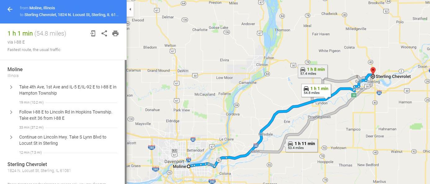 Map and directions to Moline used car dealer Sterling Chevrolet