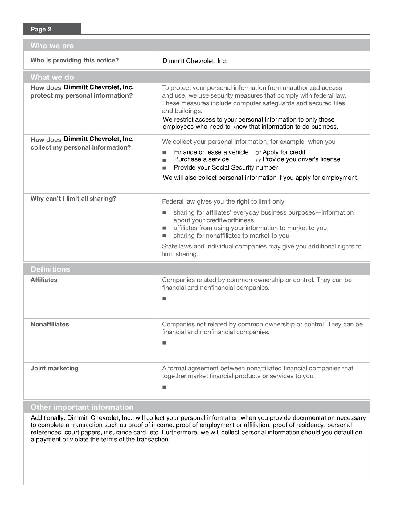 Privacy Policy of Dimmitt Chevrolet