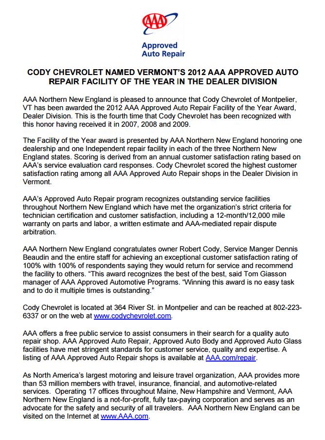 Cody Chevrolet is a MONTPELIER Chevrolet dealer and a new car and used