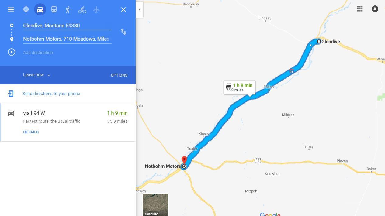 map Glendive to notbohm car dealership 