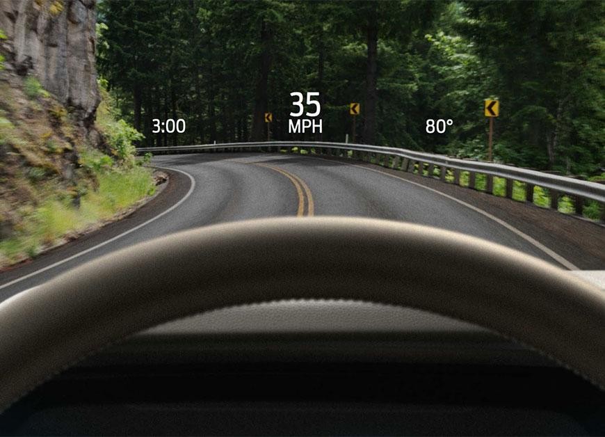 Close-up of the 12-inch LCD touchscreen display highlighting the Smart Hitch feature