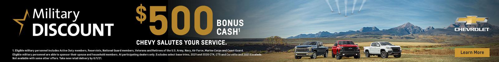 Military Discount. $500 bonus cash.