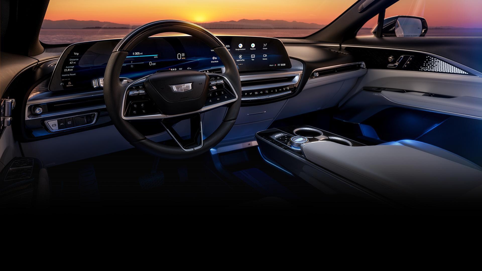 2023 Cadillac Lyriq interior during sunset