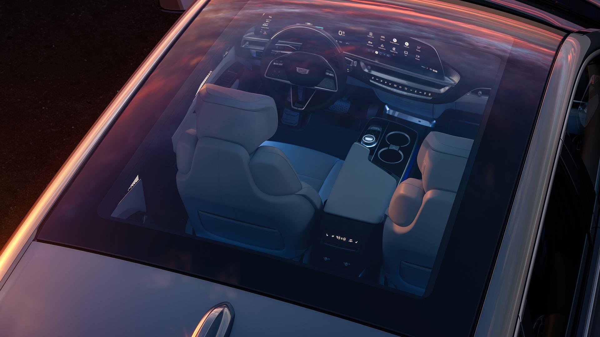 2023 Cadillac Lyriq exterior top view of full-glass roof
