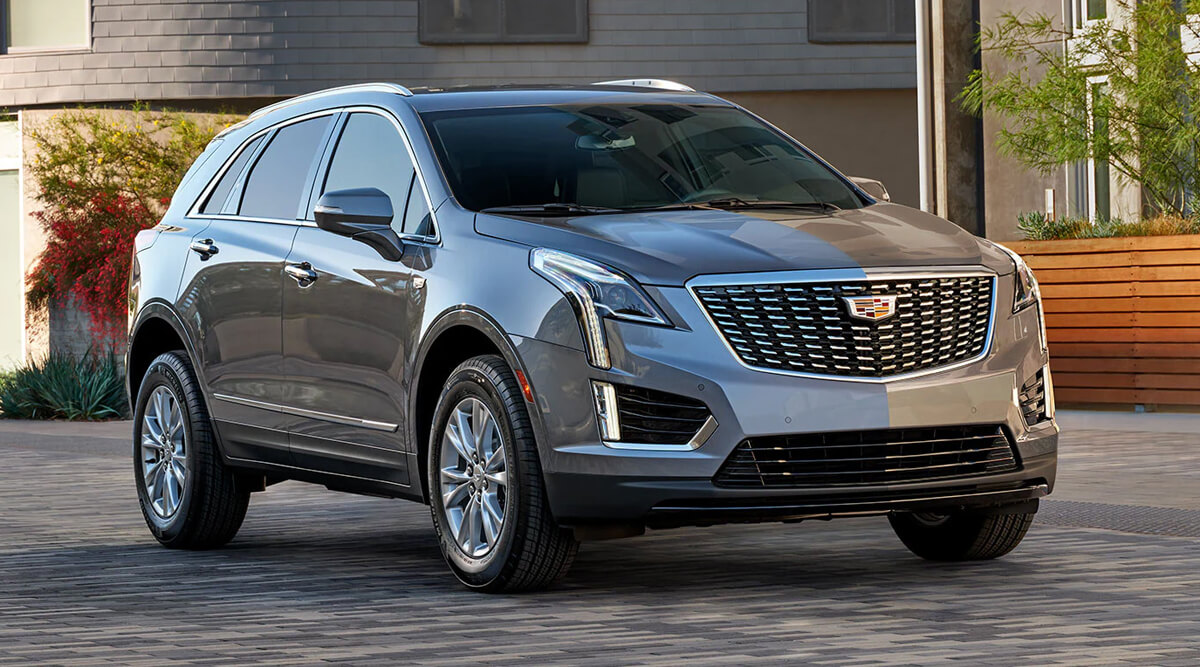 Exterior view of a dark grey Cadillac XT5 