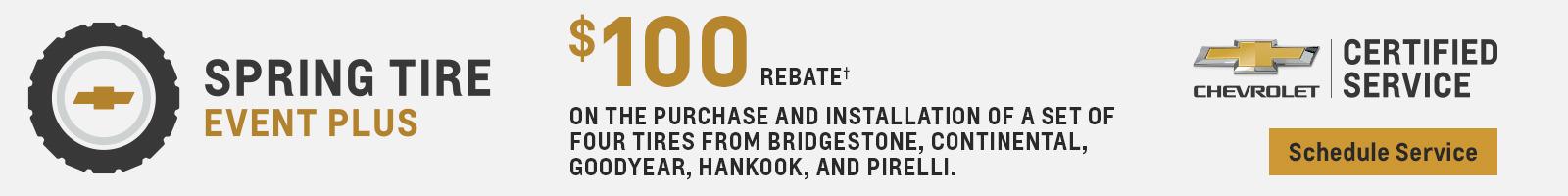 Up to $100 in rebates on a set of four tires from select brands.