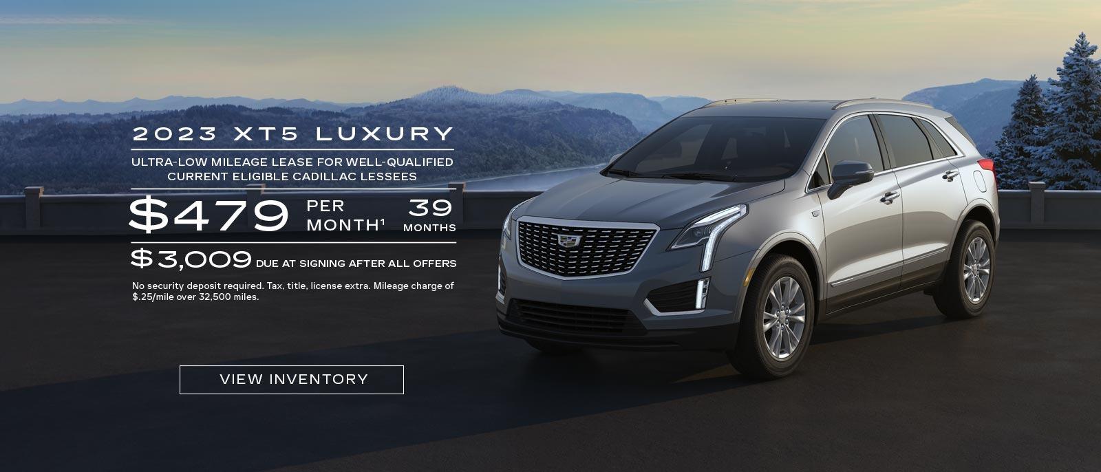 2023 XT5 Luxury. Ultra-low mileage lease for well-qualified current eligible GM and non-GM lessees. $479 per month. 39 months. $3,009 due at signing after all offers.