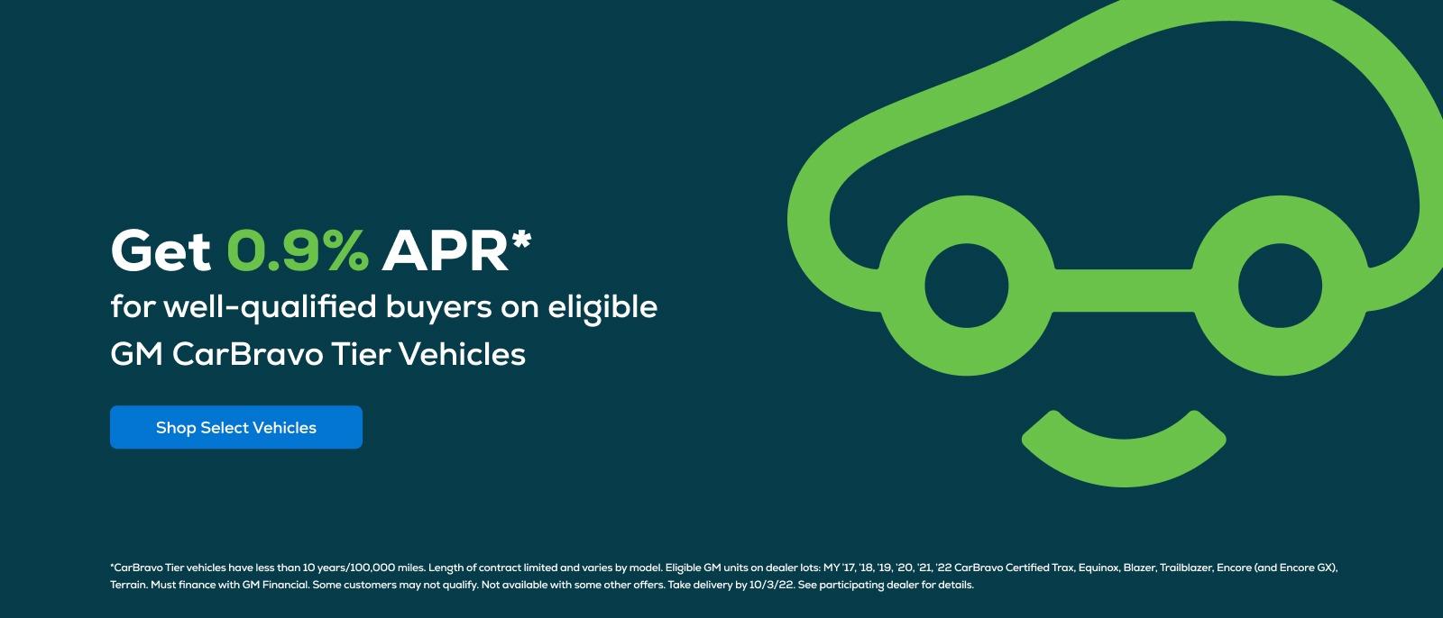 0.9% APR* for well-qualified buyers on eligible GM units