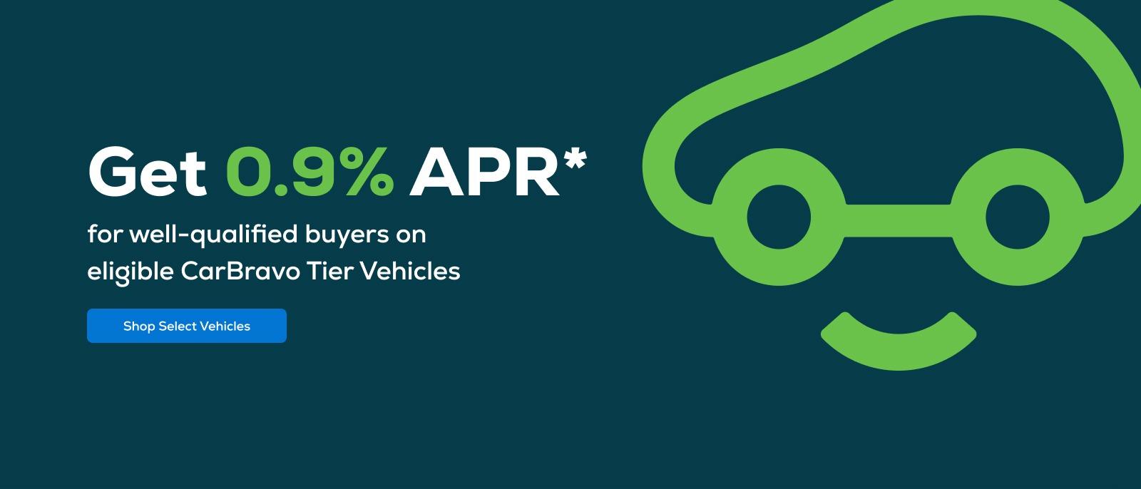 0.9% APR* for well-qualified buyers on eligible CarBravo Tier Vehicles