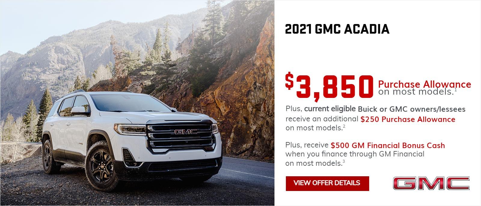 Purchase Allowance Offer for the 2021 GMC Acadia