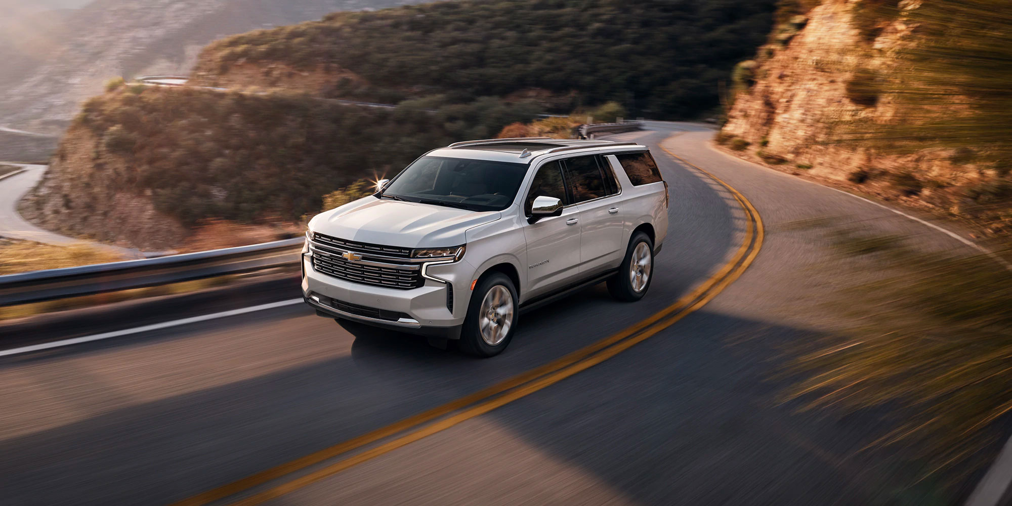2021 Chevy Suburban riding through the mountains