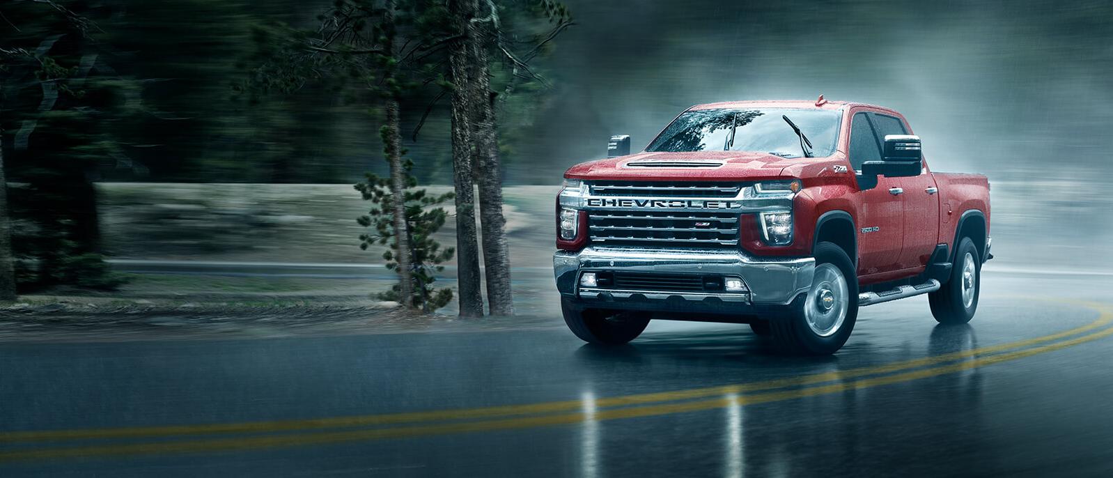 2021 Chevy Silverado 2500HD driving through a rainy day. 2021 Chevy Silverado 2500HD driving through a rainy day.