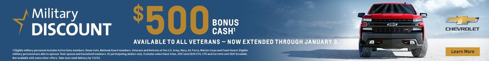 Military Discount. $500 bonus cash.