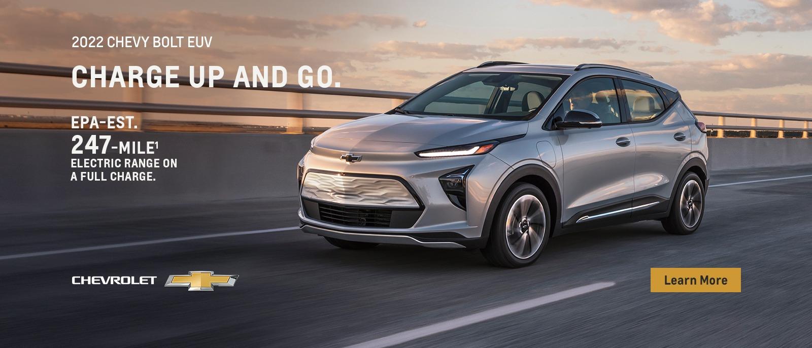 2022 Chevy Bolt EUV. Charge ahead. EPA-Est. 247 mile electric range on a full charge.