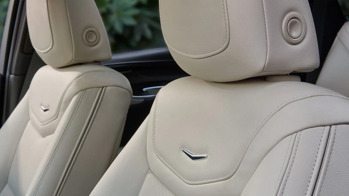 Interior view of the front seats of a Cadillac XT5.