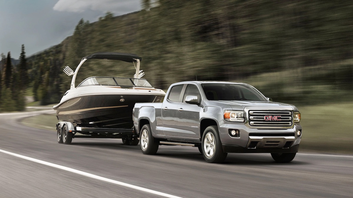 2020 GMC Canyon Small Pickup Truck External Gallery Image Towing Boat
