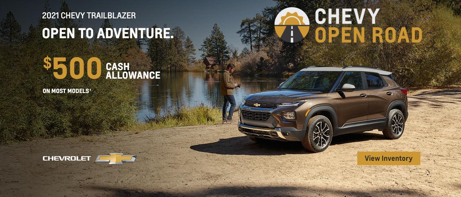 2021 Chevy Trailblazer. $500 cash allowance on most models.