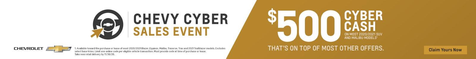 Cyber Sales Event Offers on Most 2020/2021 SUV and Malibu Models.