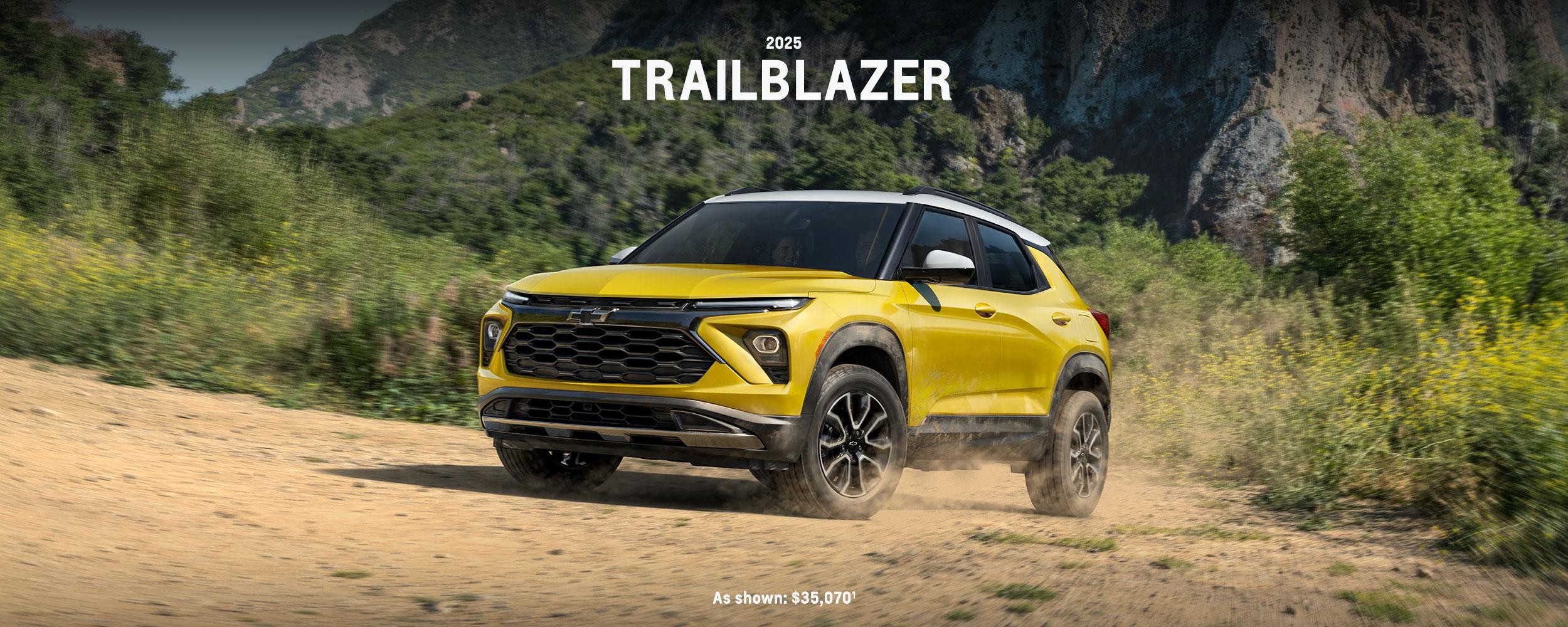 Yellow 2025 Trailblazer in the mountains