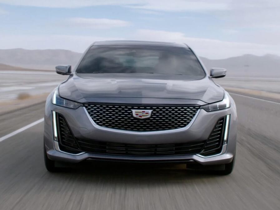 Front Grill shot of gray CT5 on road