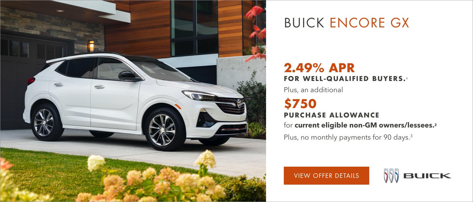 2.49% APR FOR WELL-QUALIFIED BUYERS.1
Plus, an additional $750 PURCHASE ALLOWANCE for current eligible non-GM owners/lessees.2
PLUS, NO MONTHLY PAYMENTS FOR 90 DAYS.3