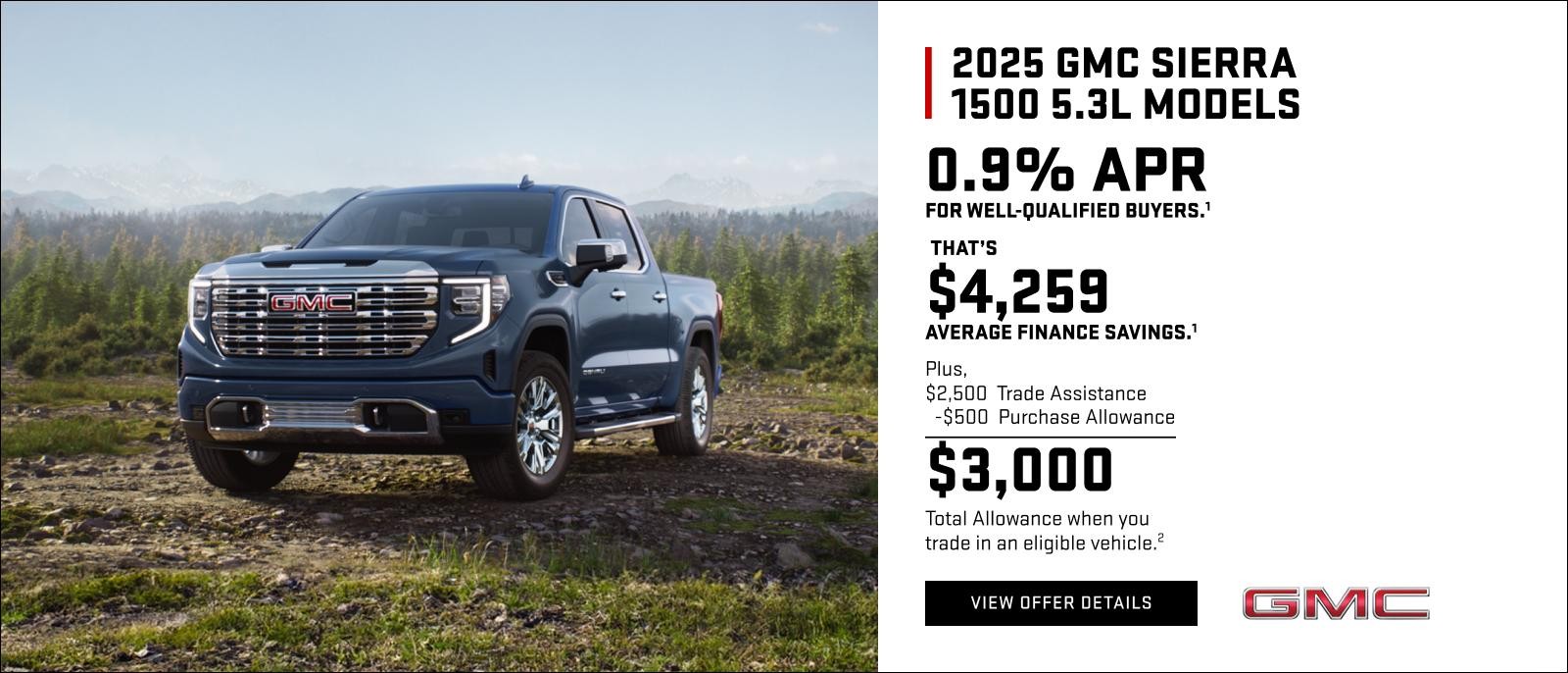 0.9% APR for well-qualified buyers.1

That's $4,259 Average Finance Savings1

Plus,

$2,500 Trade Assistance
$500 Purchase Allowance
$3,000 Total Allowance when you trade in an eligible vehicle.2