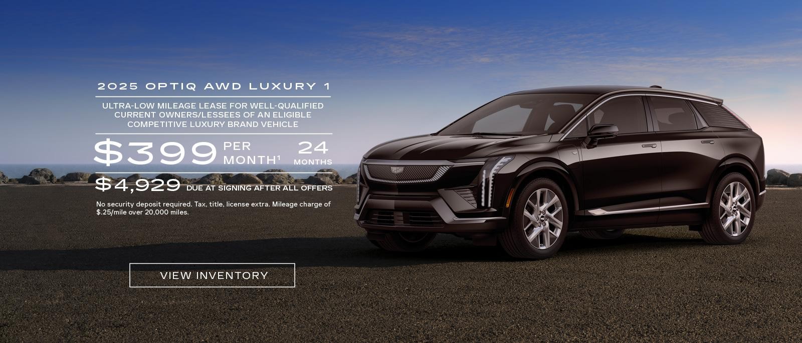 2025 OPTIQ AWD LUXURY 1. Ultra-low milege lease for well-qualified current owners/lessees of an eligible competitive luxury brand vehicle. $399 per month 24 months. $4,929 due at signing after all offers.