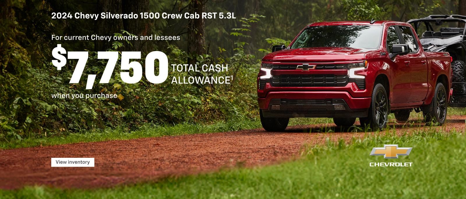 2024 Chevy Silverado 1500 Crew Cab RST 5.3L. For current Chevy owners and lessees $7,750 total cash allowance when you purchase.