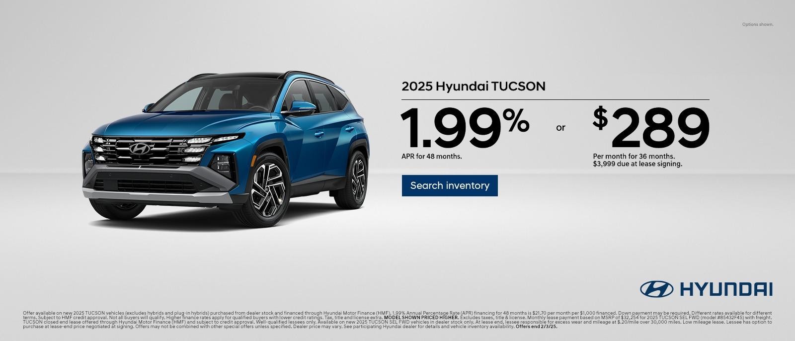 2025 Hyundai Tucson - 1.99 or $289 - South Central Region (SCR)