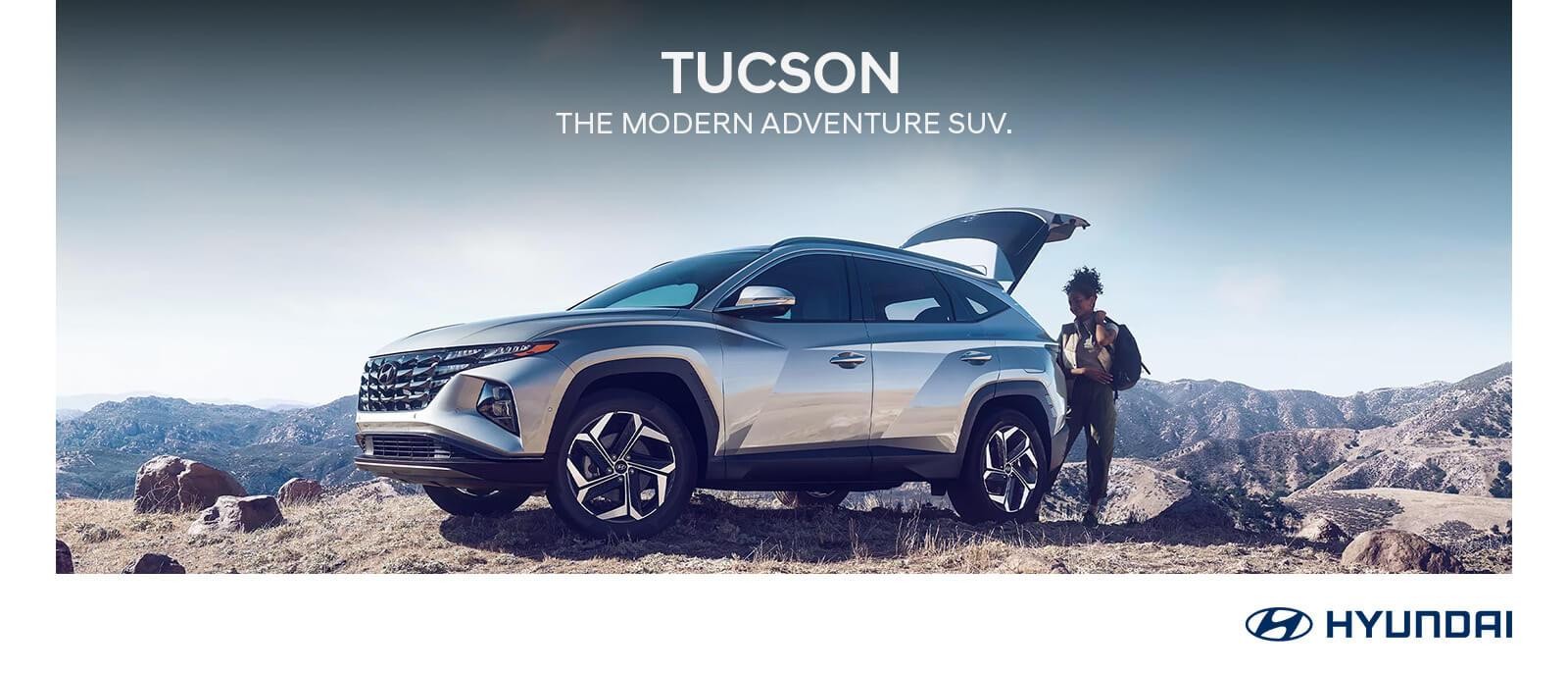 2023 Hyundai Tucson with mountains in background.