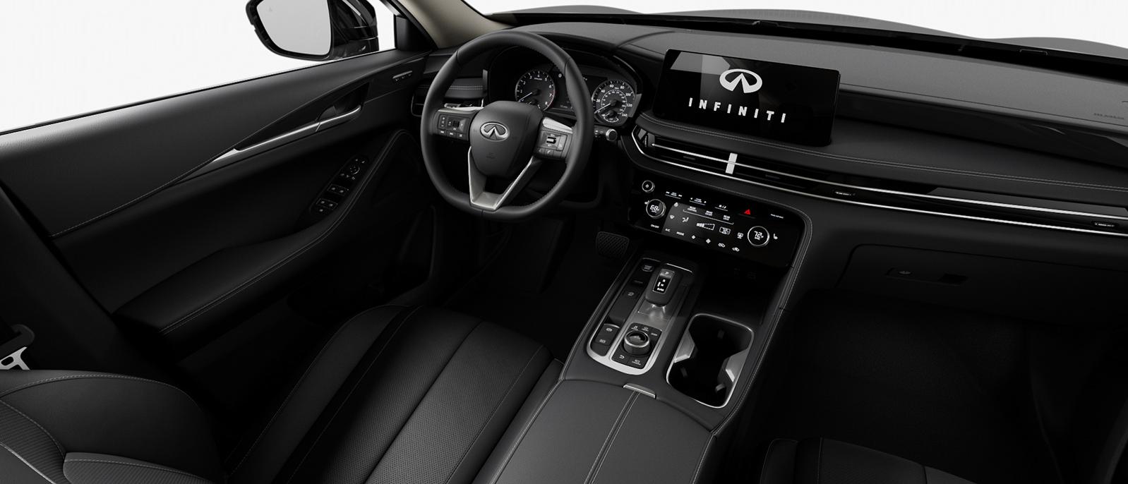 Interior view of an INFINITI QX60 in "Graphite & Black" color scheme.