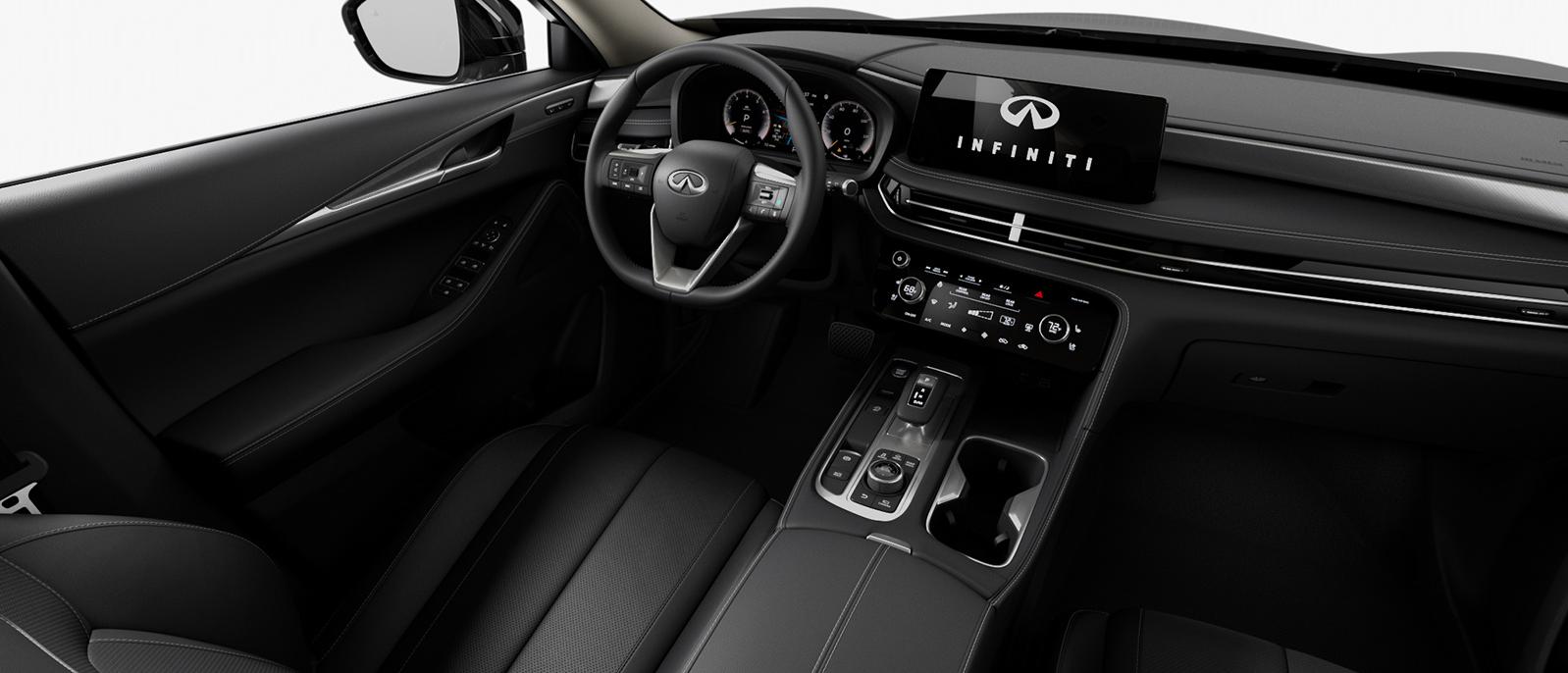 Interior view of an INFINITI QX60 in "Graphite & Silver" color scheme.