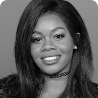 Black & white portrait of Gabby Douglas.