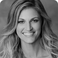 Black & white portrait of Erin Andrews.