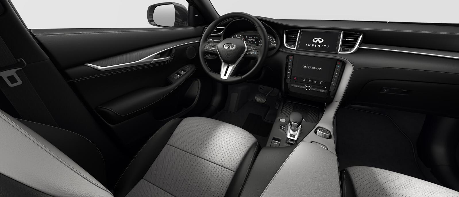 INFINITI QX55 Luxe trim interior in Stone color scheme. INFINITI QX55 Luxe trim interior in Stone color scheme.