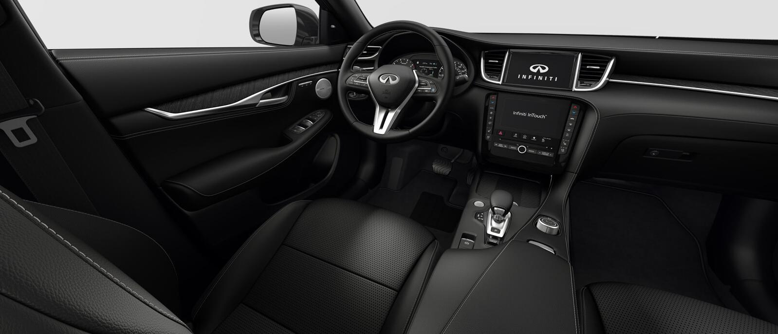 INFINITI QX55 Sensory trim interior in Graphite color scheme. INFINITI QX55 Sensory trim interior in Graphite color scheme.
