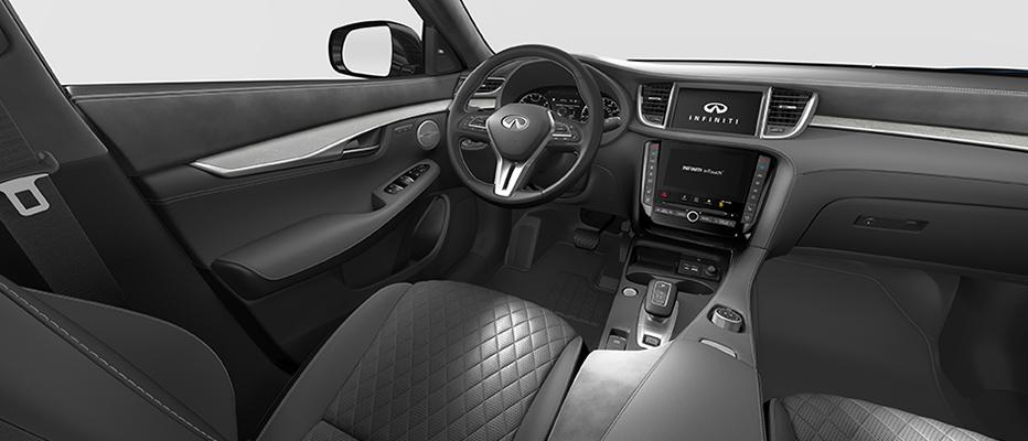 Quilted Pebble Gray interior view of QX50 Quilted Pebble Gray interior view of QX50