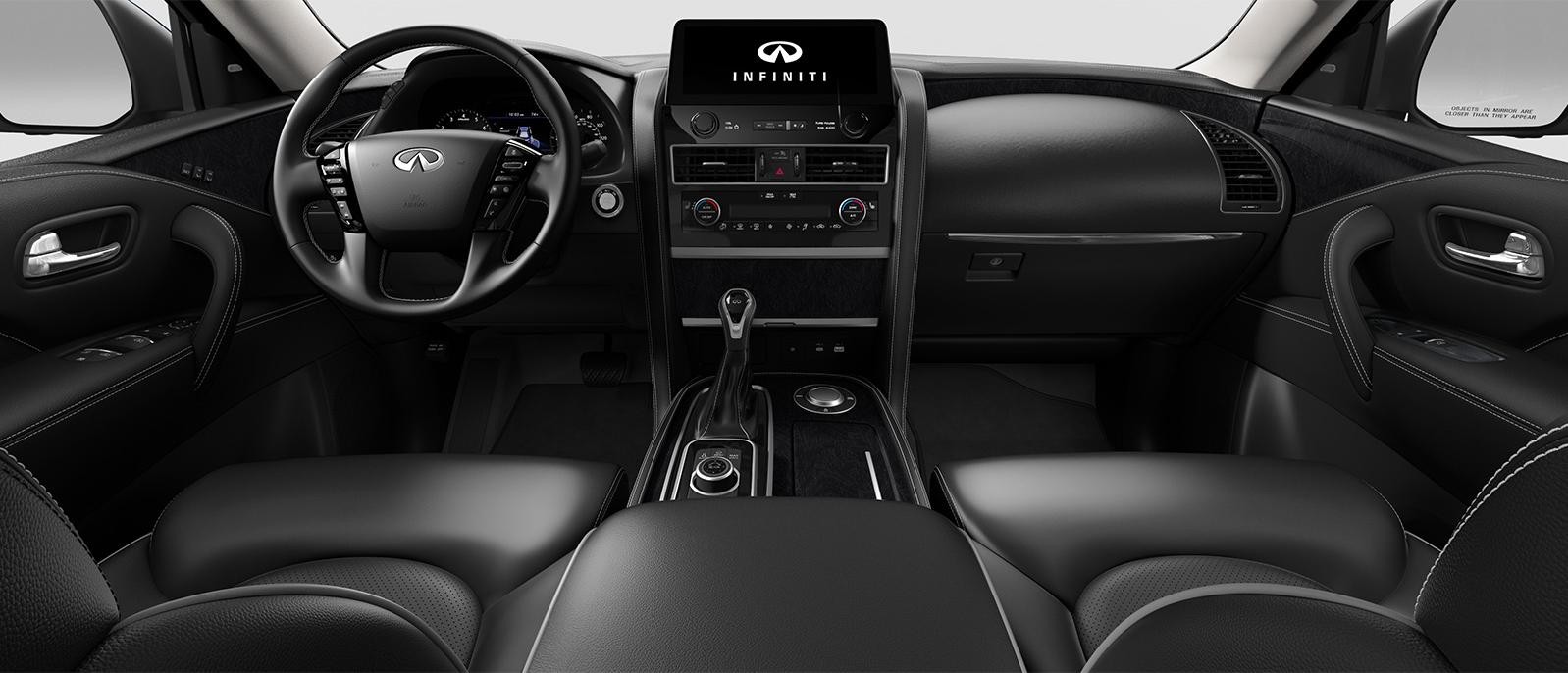 INFINITI QX80 Premium Select trim interior in Graphite color scheme.