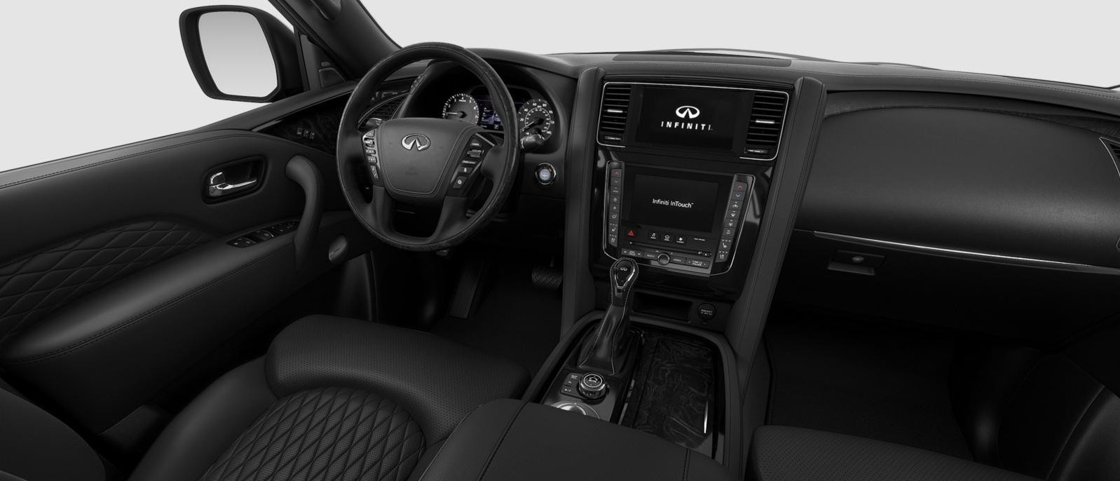 INFINITI QX80 Sensory trim interior in Graphite color scheme.