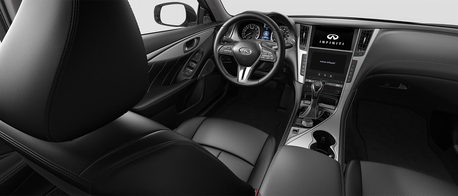INFINITI Q50 Luxe trim interior in Graphite color scheme.