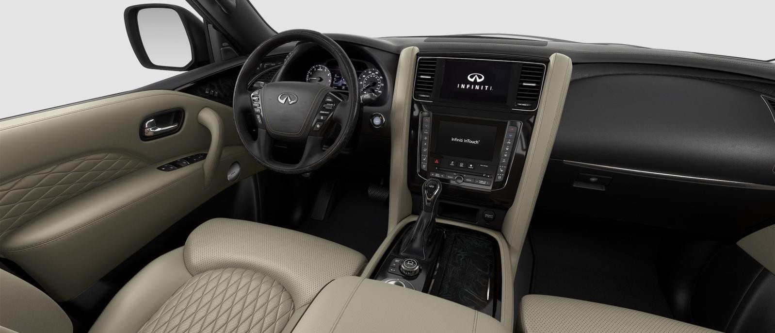 INFINITI QX80 Sensory trim interior in Wheat color scheme.